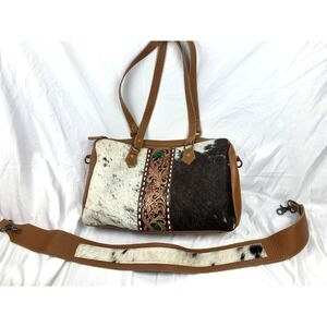 Myra Genuine Hair-On-Hide Cowhide Leather Duffel Shoulder Bag Western Style